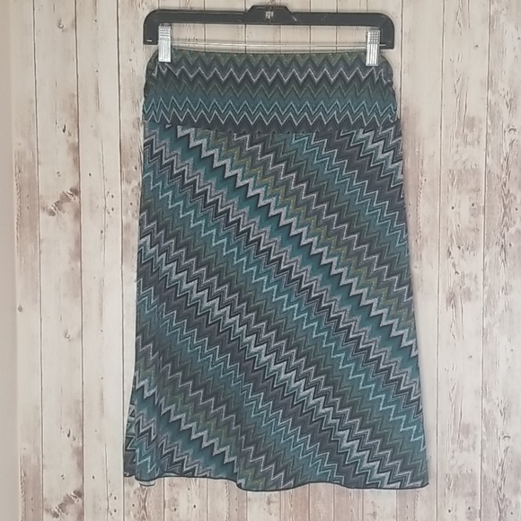 Wrapper Dresses & Skirts - Wrapper Chevron Midi Skirt in Teal, Navy & Gray